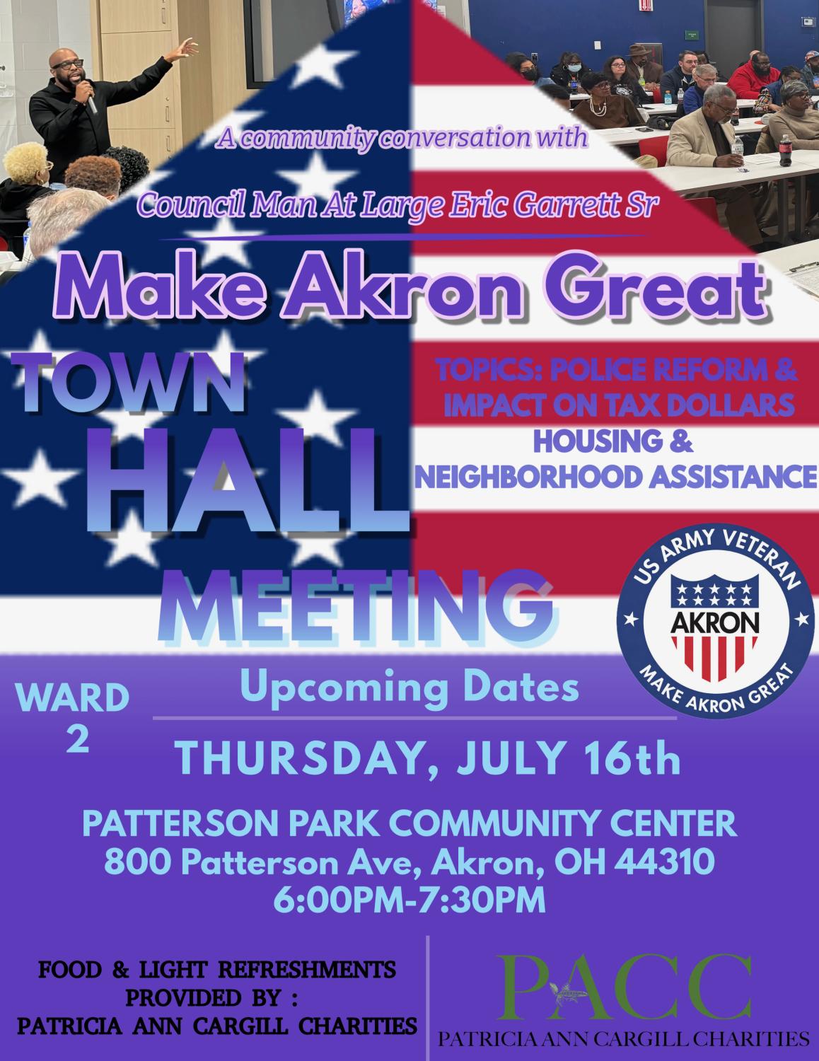 flyer for town hall on July 16
